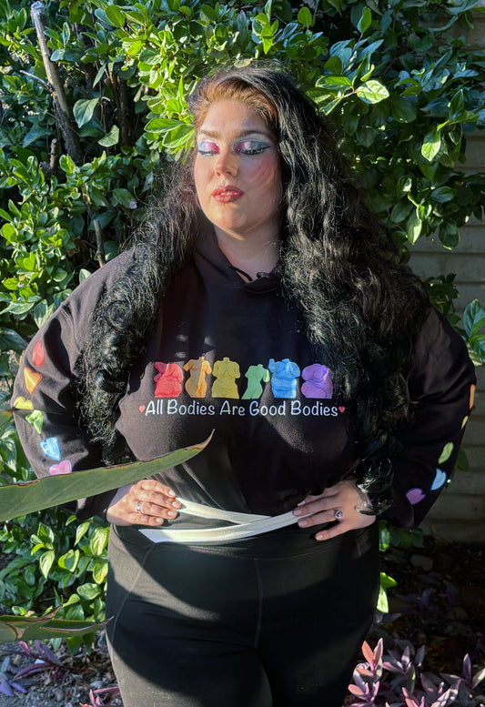 "All Bodies Are Good Bodies" Hand Drawn Design Tees, Tops and Hoodie Crops