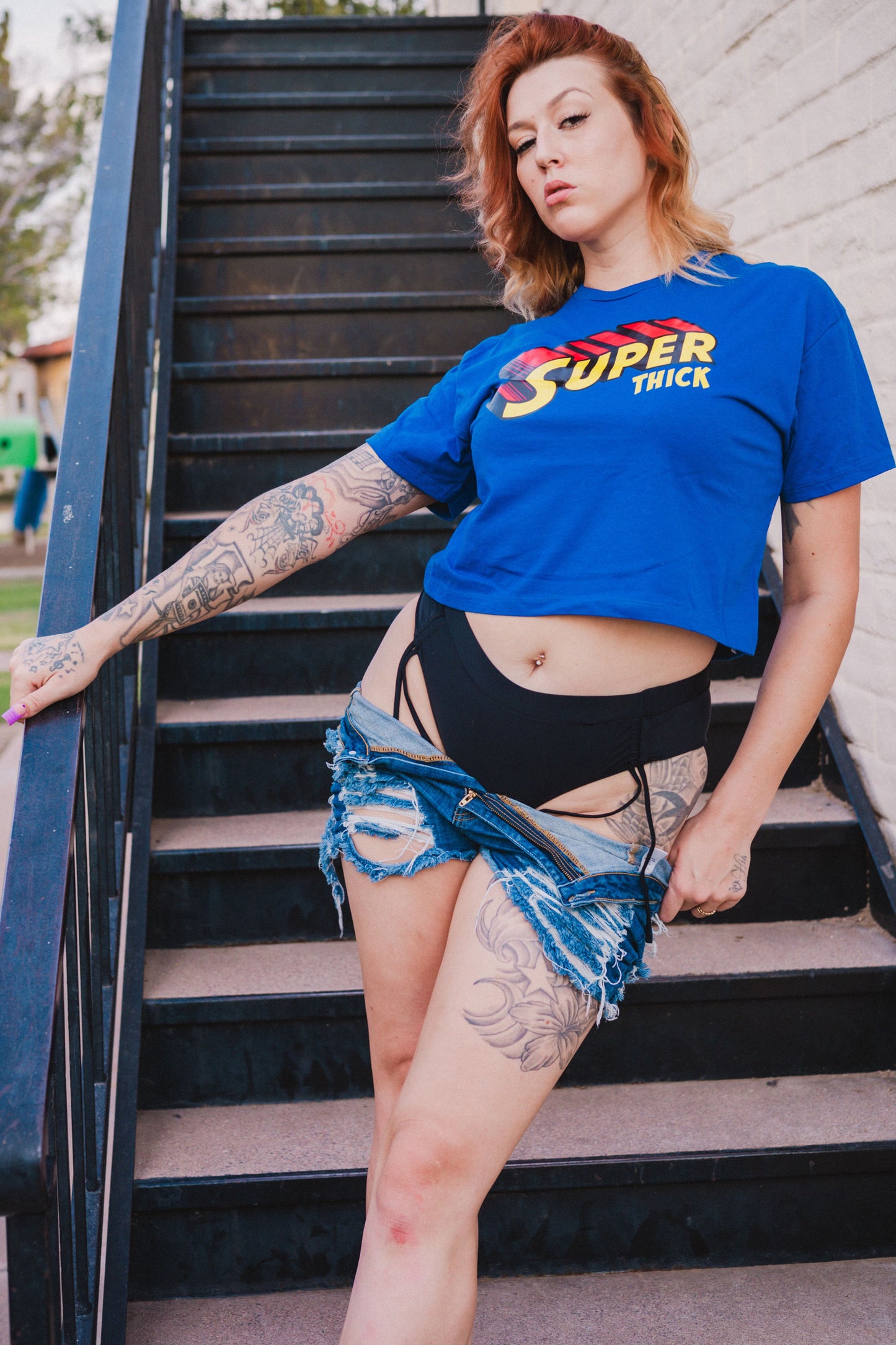 "Super Thick" Royal Blue Tees, Sweater Crops And Sweatshirts